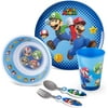 Franco Kids Dinnerware Cartoon Designed Mealtime Kitchen Set, 5 Piece Pack, Super Mario