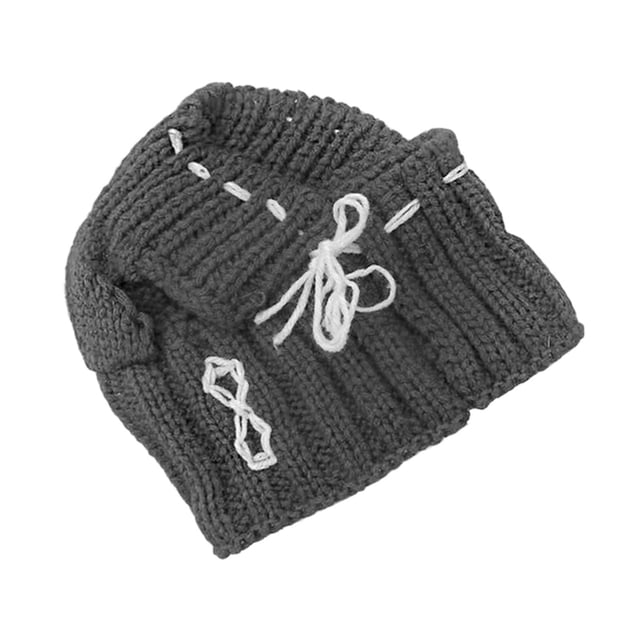Gorro de invierno para perro, gorro de punto para perro, disfraz de bulldog francés, pañuelo para la cabeza Gris