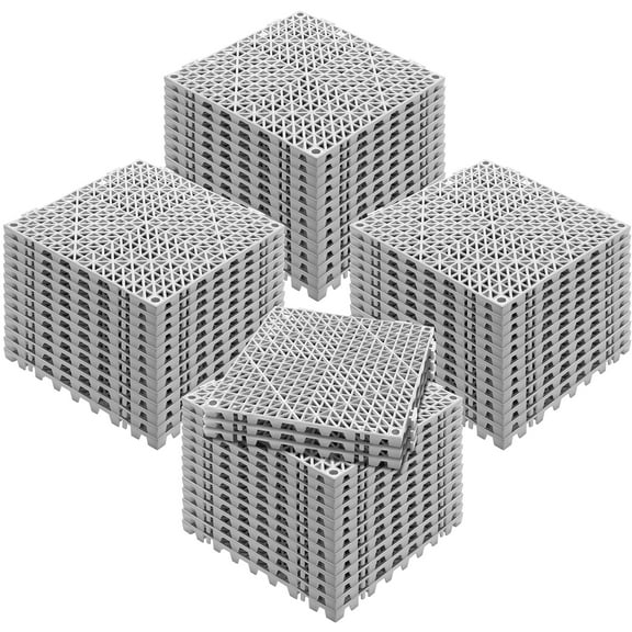 KFFKFF Grey Interlock Tiles, Set of 55, Measuring 12" x 12"x 0.6, Composed of Soft PVC, Featuring Non-Slip and Drainage Properties, Ideal for Restroom, Bathroom, Kitchen, Pool, and Damp Zones
