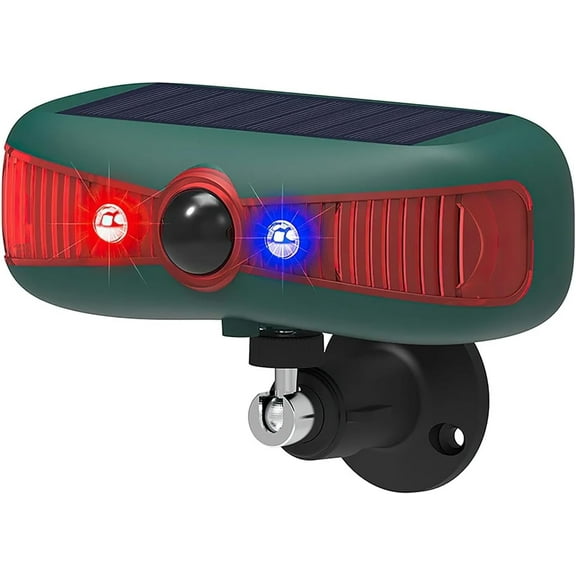 Solar Strobe Infrared Motion Sensor Alarm Detector,LED Flashing Warning Light Outdoor,13 Sounds Security Alert System,129db Dual Speaker Loud Noise Maker for Farm Yard Orchard Barn