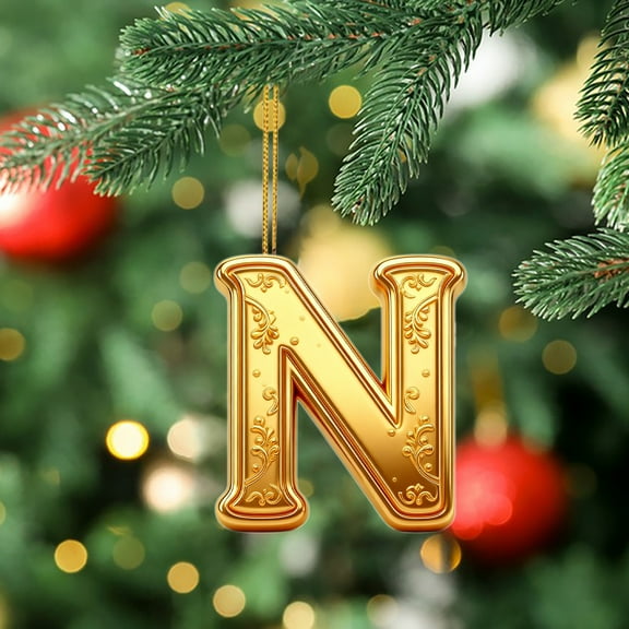 Gold 26 Letter Ornaments for Christmas Tree Decoration - Personalized Hanging Pendant Xmas Alphabet for DIY Craft Ornaments (A)