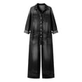 thumbnail image 7 of Chuancc Women's Jumpsuits Elegant Business Casual Button Down V Neck Long Sleeve Strap Straight Long Pants With Pockets Black L, 7 of 7