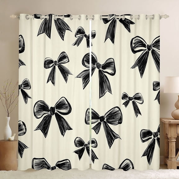 Erosebridal Cute Coquette Bow Black Out Curtains For Girls,Black Kawaii Bowknot Kids Curtains Pack of 2 (42x63 Each)