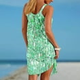 thumbnail image 4 of Lovskoo Womens Sleeveless Boho Beach Dresses 2024 Casual Cute Floral Print Round Neck T Shirt Short Dress Summer Spaghetti Strap Mini Dresses Green S, 4 of 6