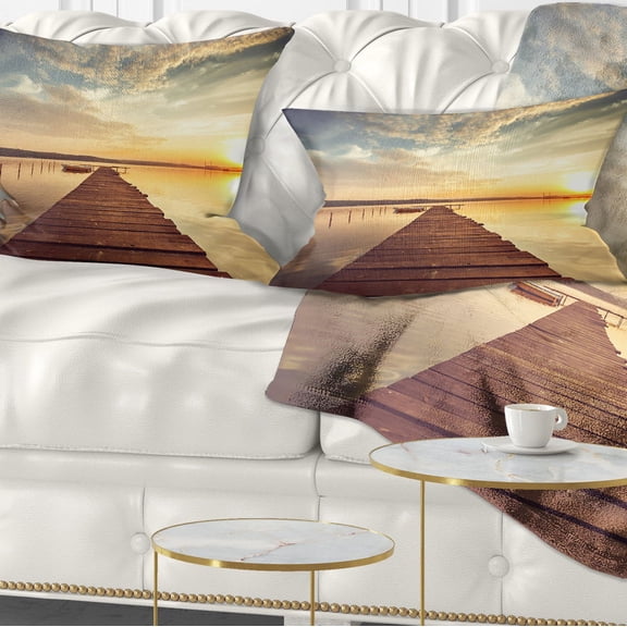Designart Sea Pier under Beautiful Cloudscape - Modern Throw Pillow - 12x20