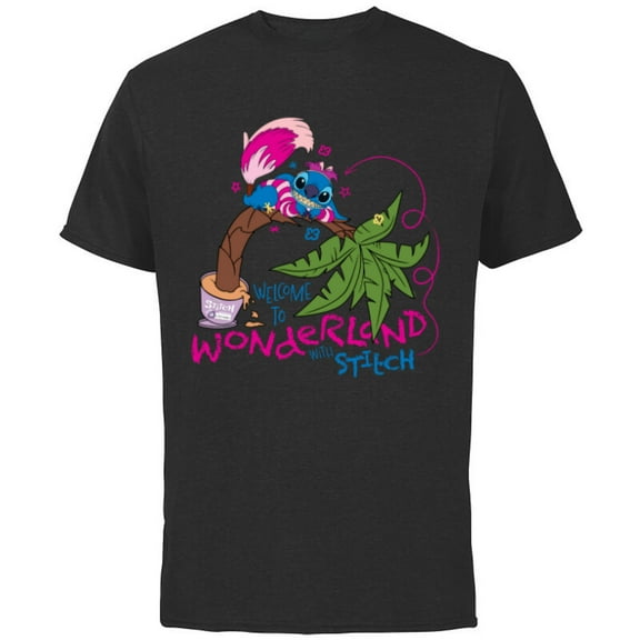 Disney 100 Stitch in Costume Cheshire Cat Wonderland Welcome - Short Sleeve Cotton T-Shirt for Adults - Customized-Charcoal