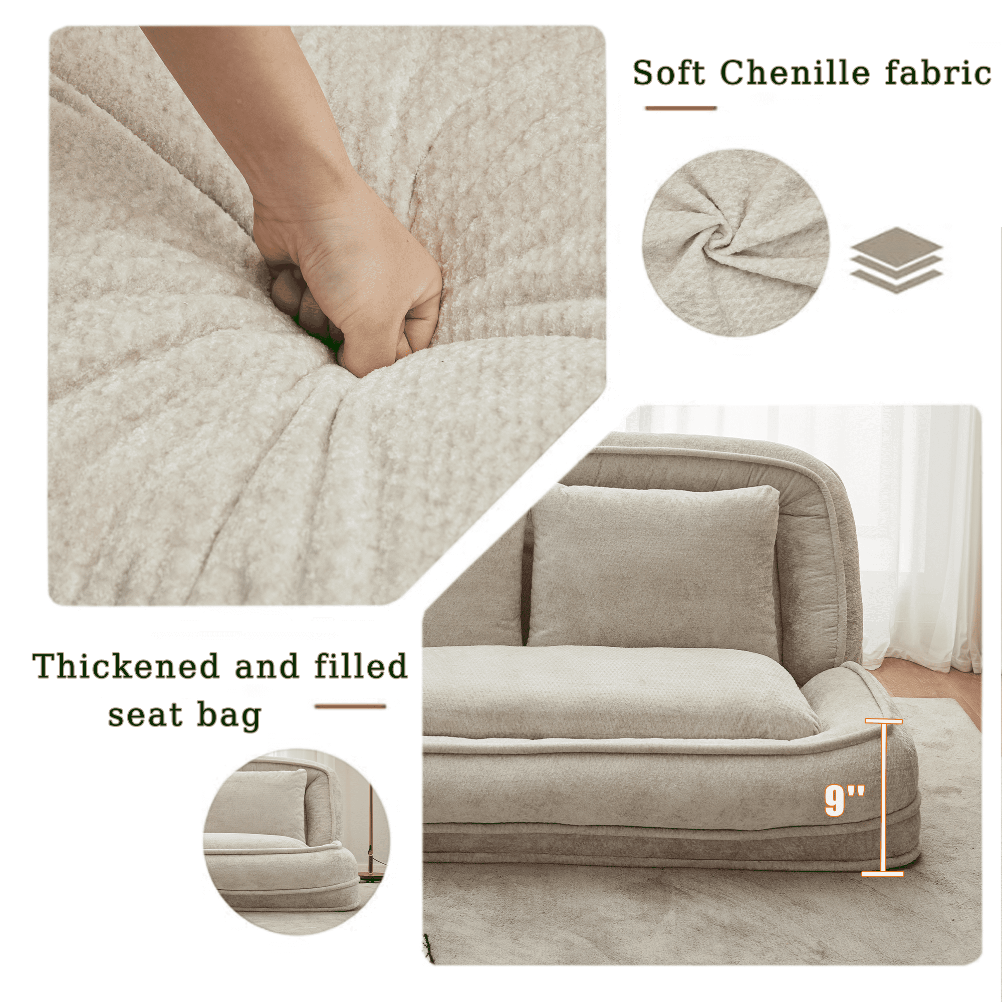 FFZ Beige Extra Large Double Human Dog Bed Lazy Sofa 5 Adjustable Position