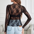 thumbnail image 4 of WULMLEO Women's Lace Long Sleeve Tops, Mock Neck Sheer Mesh Top, See Through Floral Lace Tops, Party Club Night Blouse Shirts Black XL, 4 of 5