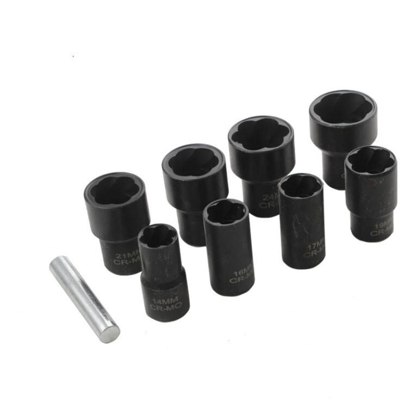 colaxi 8 Pieces Impact Socket Set Nut Extractor Metric 14-27 mm Multifunctional Sturdy with Nut Removal Bar Damaged Nut s