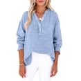 thumbnail image 6 of Linen Shirts for Women Summer Tops Casual Gauze Button Neck Long Sleeve Oversized Blouses Tops Lightweight Loose V Neck Pullover Shirts Sky Blue L, 6 of 6
