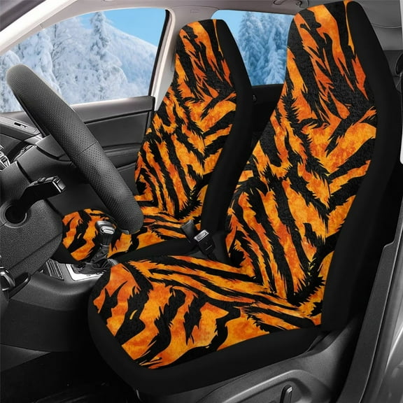 Uorisanigo Car Seat Covers for Front Seats – Premium Tiger Stripe Print Car Seats Cover Front Set 2 PCS, Universal Interior Accessories Covers for Cars Truck Van SUV Seat Protection