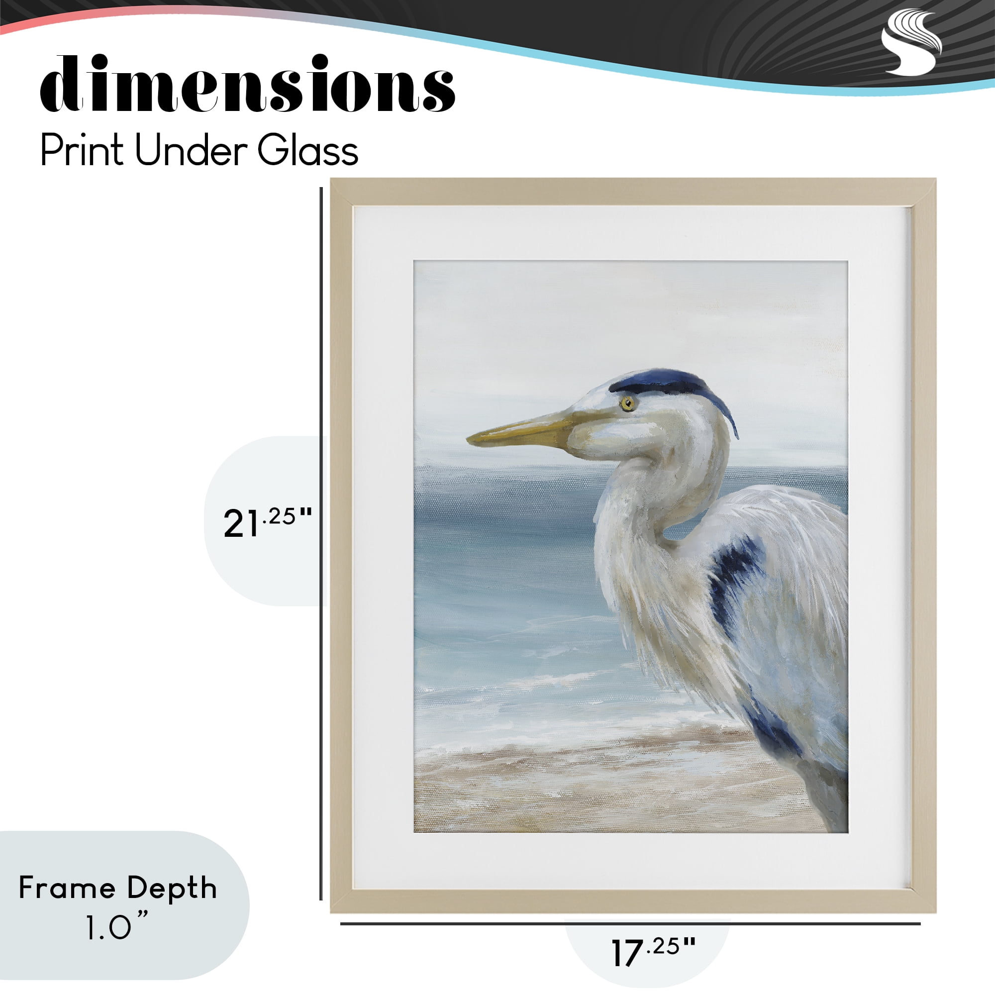 Stupell Industries Left Gazing Heron Birch Framed Print Under Glass, design by Nan