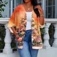 thumbnail image 7 of Women's Casual and Fashionable Christmas Printed Lightweight Mid-Length Jacket Cardigan, for Spring and Fall Wear,Orange,L, 7 of 7