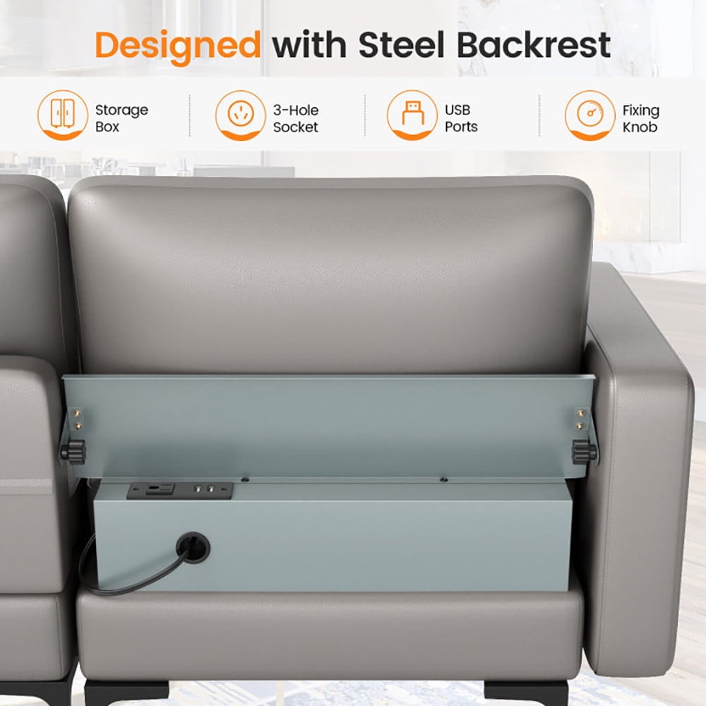 Finihen 3-Seat Sofa Couch, Modular 3-Seat Sofa Couch with Socket USB Ports and Side Storage Pocket, for Living Room, Bedroom, Light Gray Finihen 3-Seat Sofa Couch, Modular 3-Seat Sofa Couch with Socket USB Ports and Side Storage Pocket, for Living Room, Bedroom, Light Gray