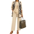 thumbnail image 2 of KDDYLITQ Womens Summer Outfits 3 Piece Open Front Long Sleeve Floral Jacket Matching Straight Leg Pant Vocation Casual Lounge Sets with Pockets Beige 2XL, 2 of 6