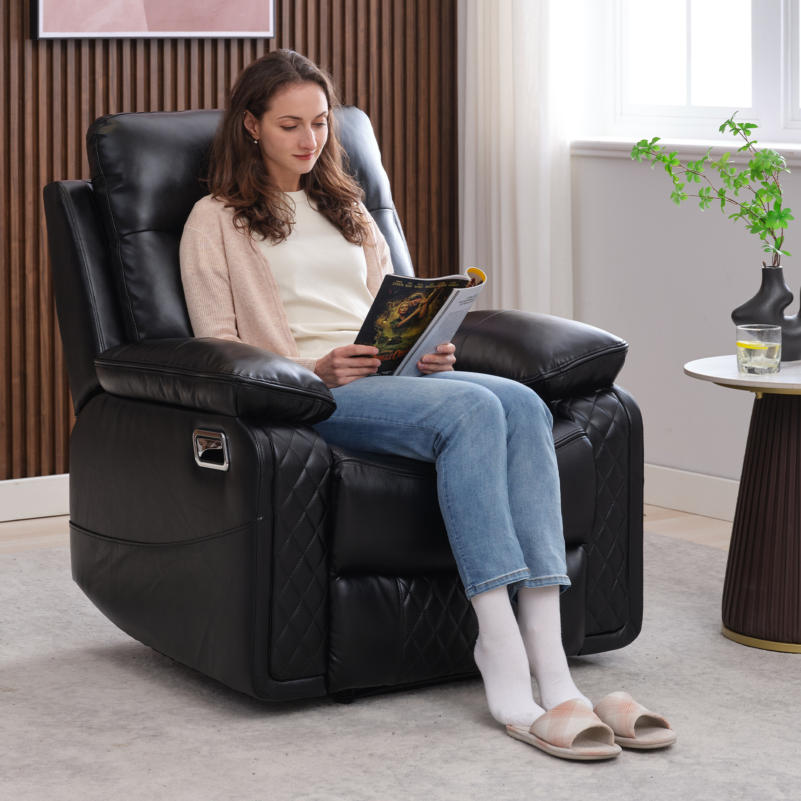 Bonzy Home Power Recliner Chair — Electric Recliner with Remote Control & Side Pockets, Compact Home Theater Seating for Small Spaces