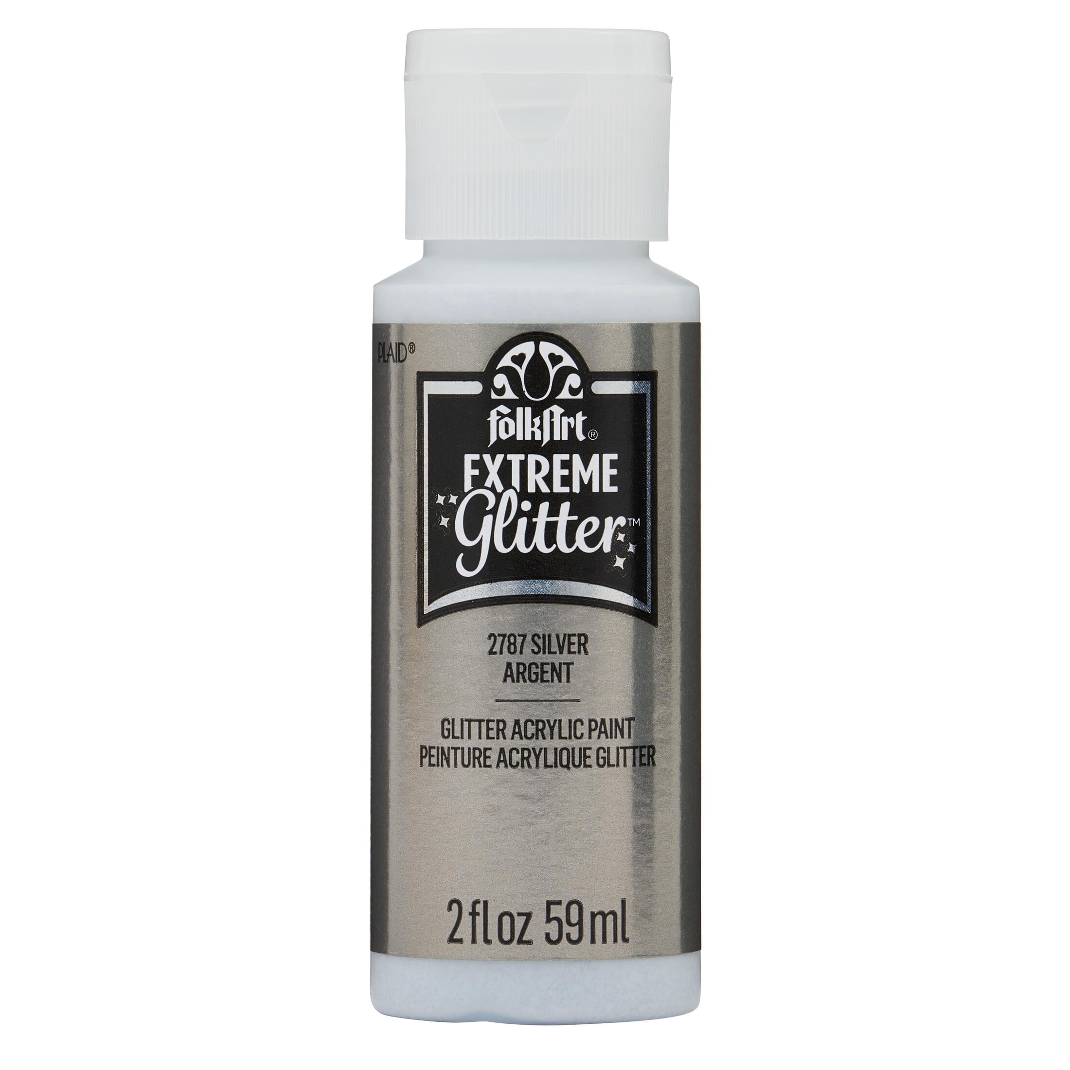 (3 pack) FolkArt Extreme Glitter Acrylic Craft Paint, Glitter Finish, Silver, 2 fl oz