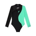 thumbnail image 4 of TiaoBug Kids Girls Sparkle Metallic Long Sleeve Gymnastics Leotard Unitard Tumbling Workout Ballet Dance Bodysuit Dancewear Mint Green 12, 4 of 5
