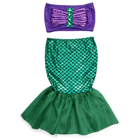 Halloween Kid Baby Girl Tube Top Mermaid Skirt 2PCs Bikini Set Swimsuits Costume Outfits (Green, 4-5 Years)