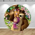 thumbnail image 3 of Fondo de Masha y el oso, cubiertas redondas, decoración para niña, primer fondo de fiesta de cumpleaños en el bosque, pancarta elástica cilíndrica para estudio fotográfico, 3 of 4