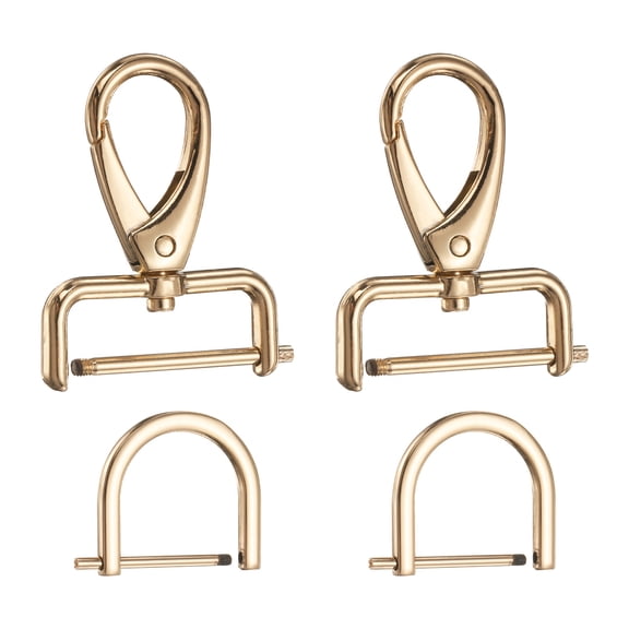 2pcs Detachable Snap Hook Swivel Clasp 9/64" (3.2mm) Zinc Alloy Lobster Claw Clasp with 2pcs D-Rings Screw in Shackle for Keychain Lanyard Purse DIY Purse Strap, Light Gold