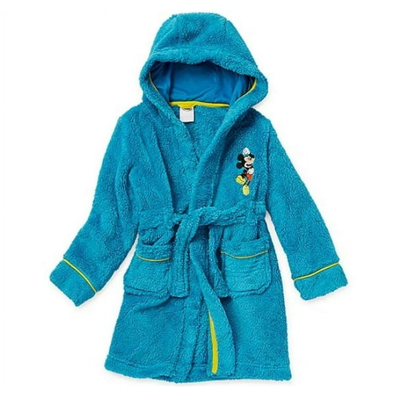 Disney Mickey Mouse Boy's Blue Plush Minky Fleece Hooded Bathrobe (Size 3)