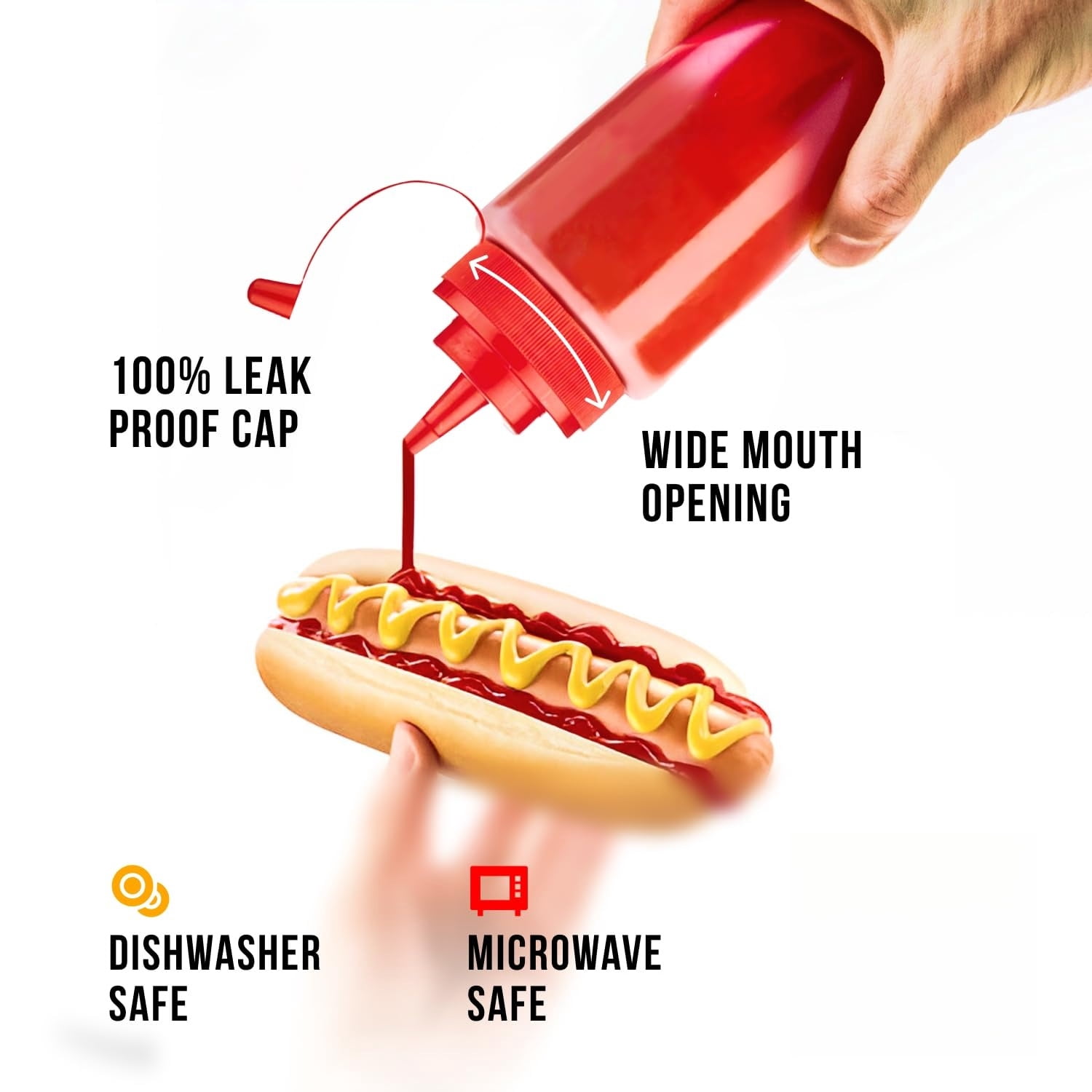 12 oz Condiment Squeeze Bottles for Sauces - Leak Proof Oil, Syrup, Dressing Squirt Bottles - 3 Pack