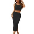 thumbnail image 2 of Women'S 2 Piece Outfits Top with Slit Bodycon Long Skirt Clothing Set Black S, 2 of 7