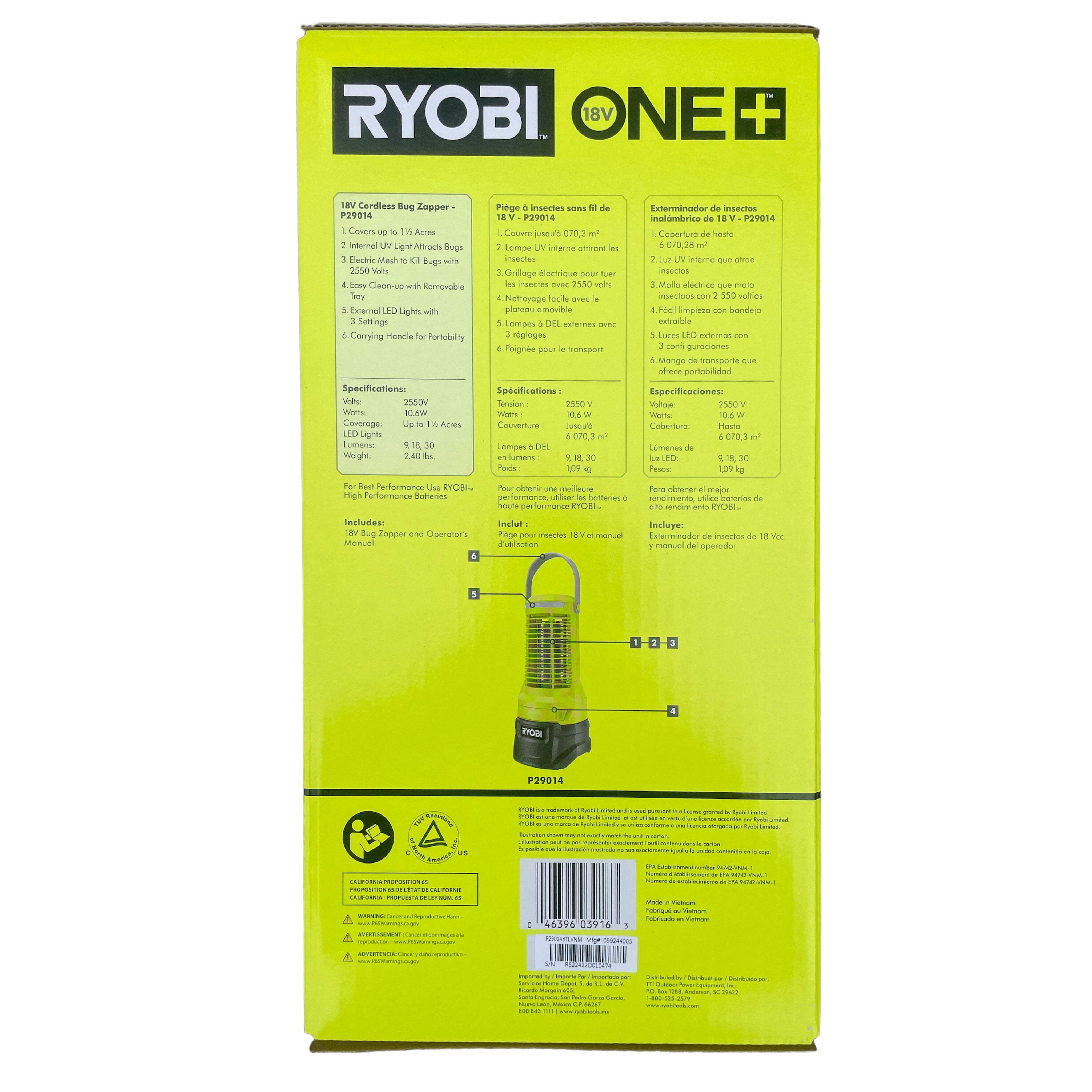 Ryobi Outdoors 1 ½ Acres Portable Bug Zapper