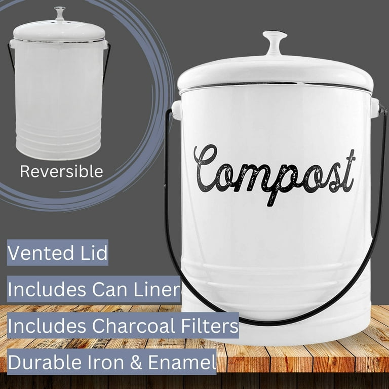 Vipush Compost Bin Kitchen Countertop Compost Bin with lid, Small Compost  Bin Includes Inner Compost Bucket Liner & Charcoal Filter, White