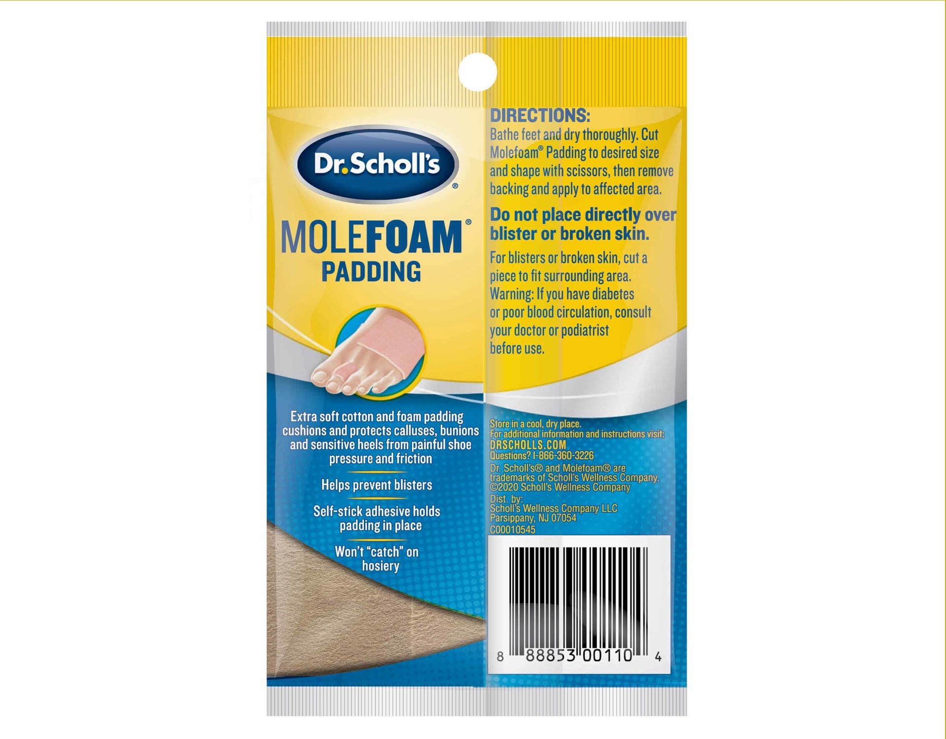 Dr. Scholl‘s Molefoam Polster – 2 Stück, 10,2 X 8,9 Cm, Zum Schutz Vor Druckstellen Und Schwielen