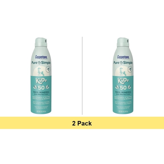 Coppertone Pure and Simple Kids Sunscreen Spray SPF 50 Zinc Oxide Mineral - 2 Pack (10 oz Total)