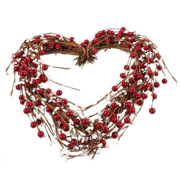 Fake Berry Wreath Decoration Heart Shaped Hanging Wreath Garland Valentine's Day Front Door Wreath
