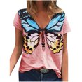 thumbnail image 2 of Pntutb moda mujer cuello en V verano manga corta estampados de mariposa tops camiseta suelta Pntutb Pntutb-8269, 2 of 5