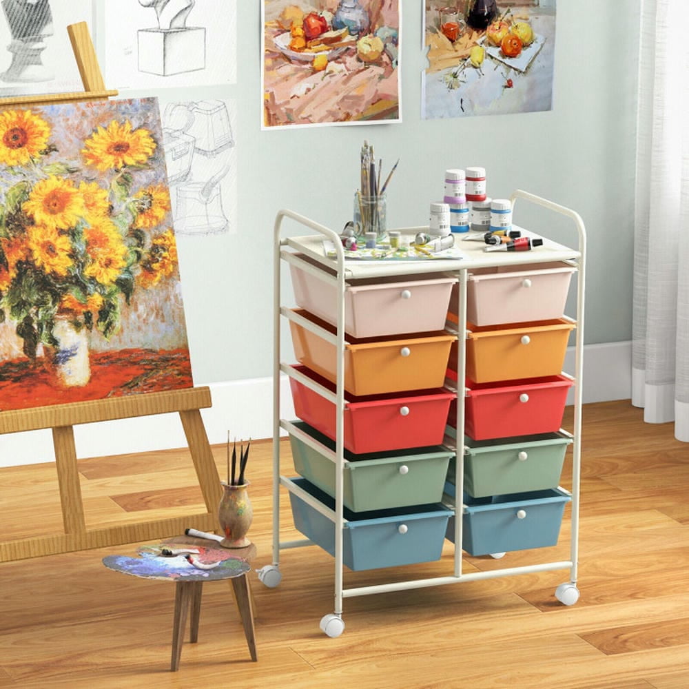 Canddidliike 10-Drawer Rolling Storage Cart, Craft Organizers and Storage, Multipurpose Organizer Cart for Home, Office, School, Multicolor