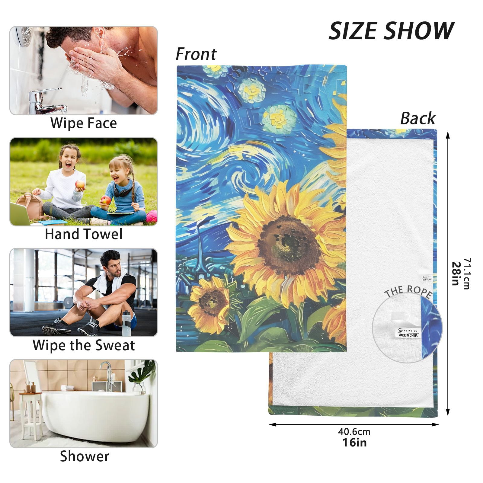 Sunflowers Starry Sky Hand Towels Cotton Bath Towels Large Face Towels Absorbent for Bathroom 2 Packs