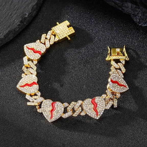 Hip Pop 18MM Broken Heart Cuban Chains Bracelet For Men Women Bling Iced Out Cubic Zirconia Rapper Party Jewelry