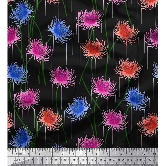 Soimoi Black Cotton Duck Fabric Artistic Floral Printed Fabric 1 Yard 42 Inch Wide