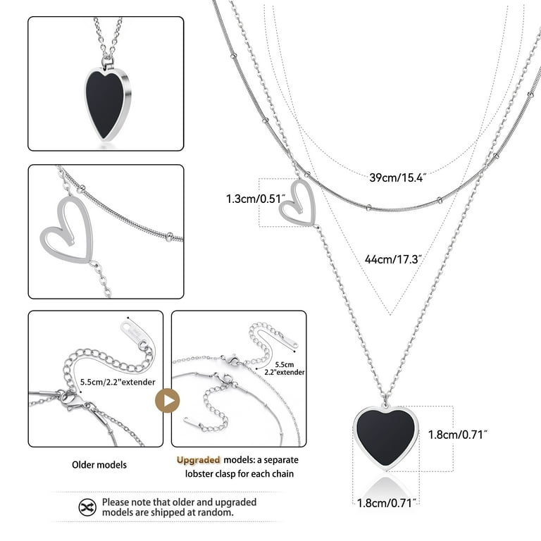 Linawe Black Heart Layered Necklaces for Women Trendy, Stainless Steel Rose Gold Choker Pendant Layering Necklace Set, Preppy Cute Stuff, Gift for Her