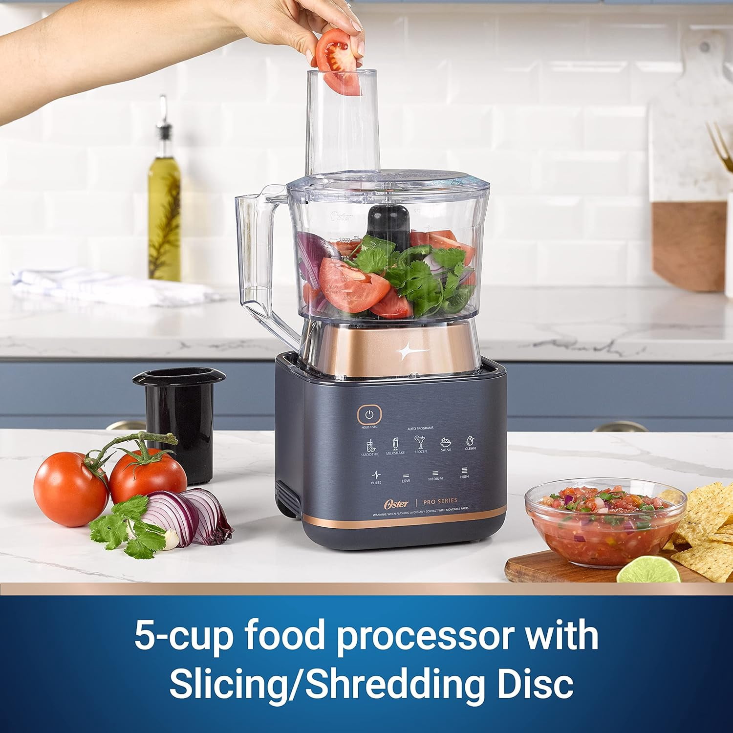 Open Box Oster Pro Series 2-in-1 Kitchen System with XL 9-Cup Tritan Jar, Food Processor and Tamper Tool, Dark Blue