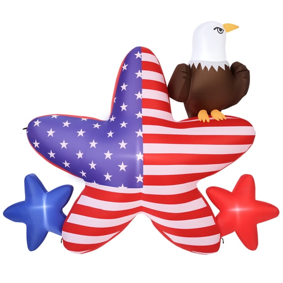 VEVOR 4.82 ft Patriotic Inflatable Decoration, Fourth of July Blow Up Inflatable Independence Day Decoration, Five-pointed Star & Eagle with Built-in LED Lights for Holiday Indoor Outdoor Yard Decor