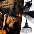 thumbnail image 2 of Womens Halloween Witch Hat with Mesh Veil, Pointed Cone Costume Hat for Party Dress Up Cosplay Haunted House, Wizard Headwear Black, 2 of 6