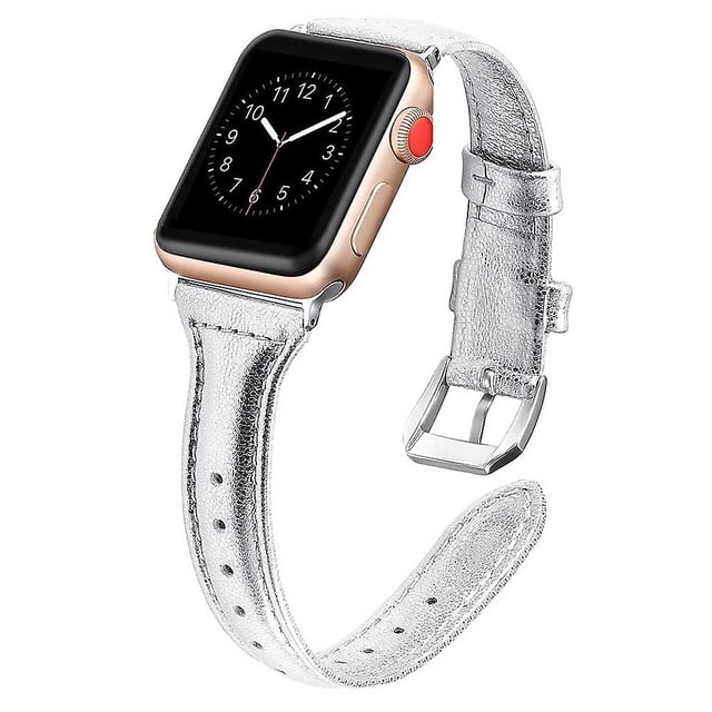 Banda de cuero de grano superior Pulsera delgada y delgada para serie-plata 42/44 mm