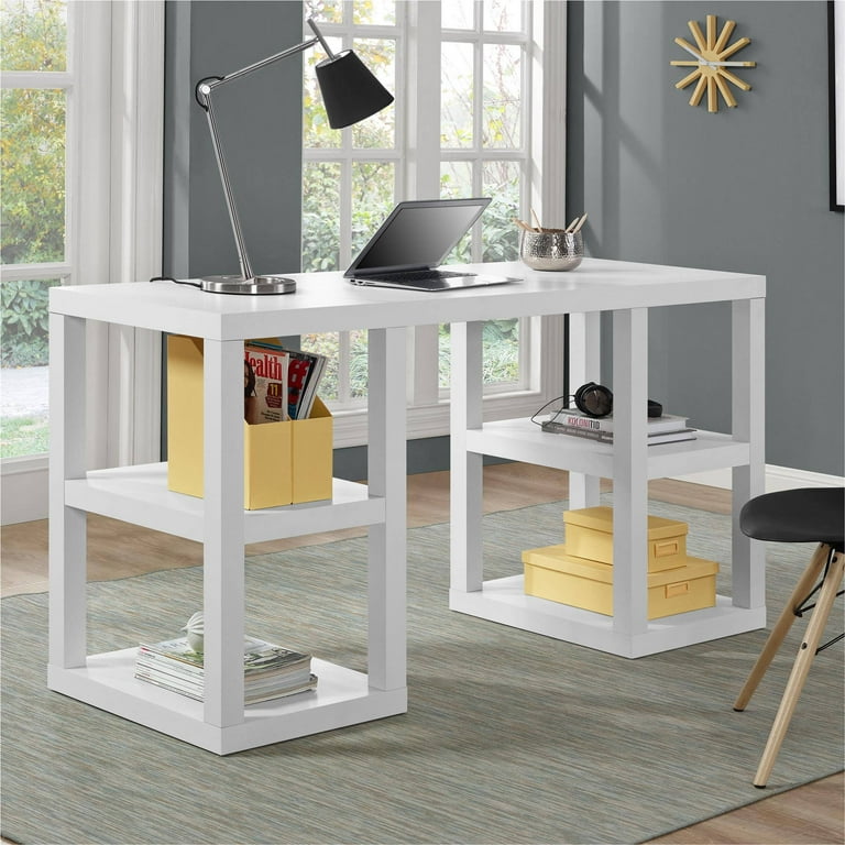 Mainstays Double Pedestal Parsons Desk White Walmart