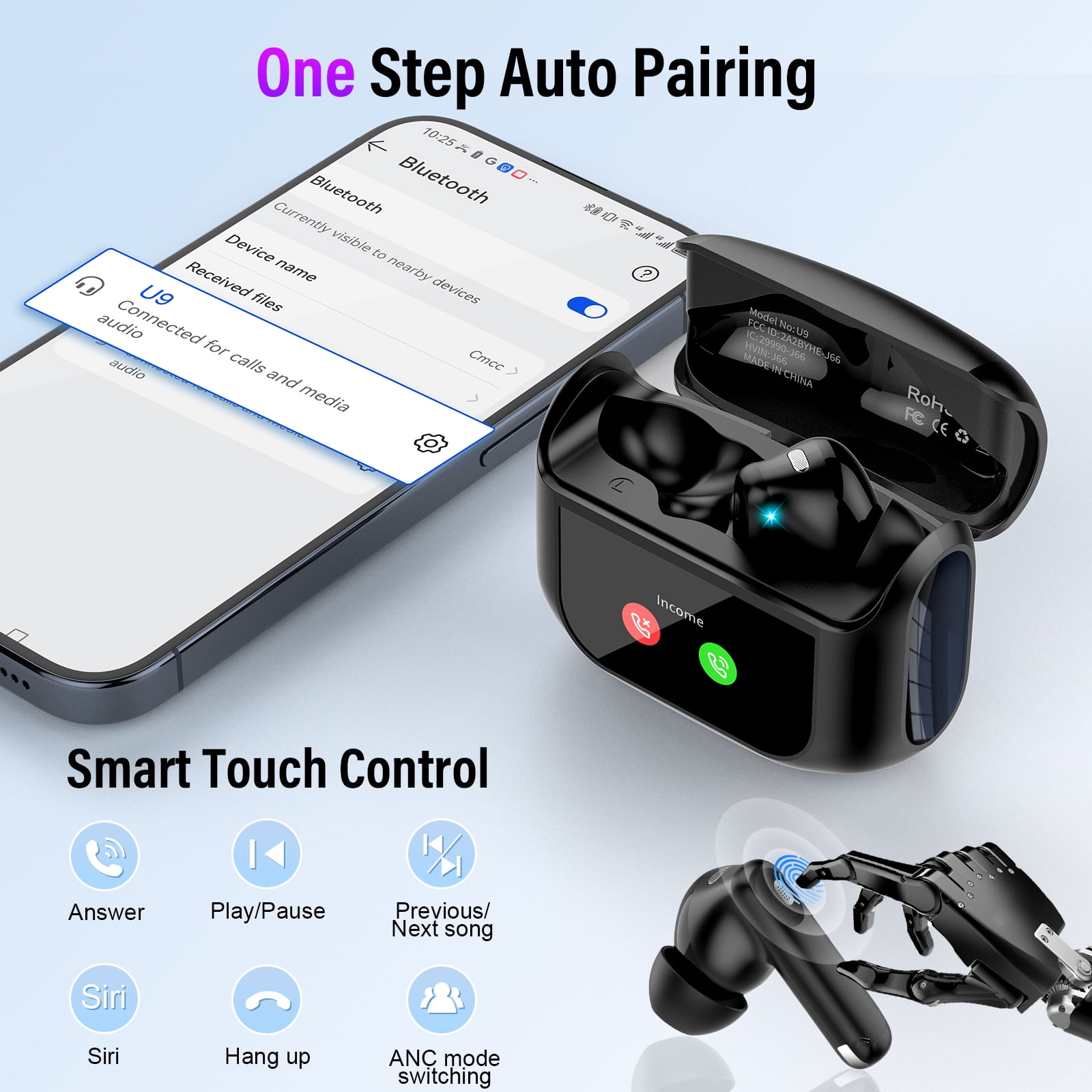 Touch Screen Wireless Earbuds, Bluetooth 5.4 Ear Buds with Multifunctional with ENC Noise Cancelling MicClear Calls Earphones, 48H Bass Stereo Headphones, IP7 Waterproof Headphones for Workout