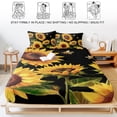 thumbnail image 5 of Full Size Fitted Sheet Set - Sunflower 3 Piece Bedding Sets 16" Deep Pocket Fitted Sheet with 2 Pillowcases Summer Bee Botanical Floral Black Brushed Microfiber Hotel Luxury Bed Sheets, 5 of 9