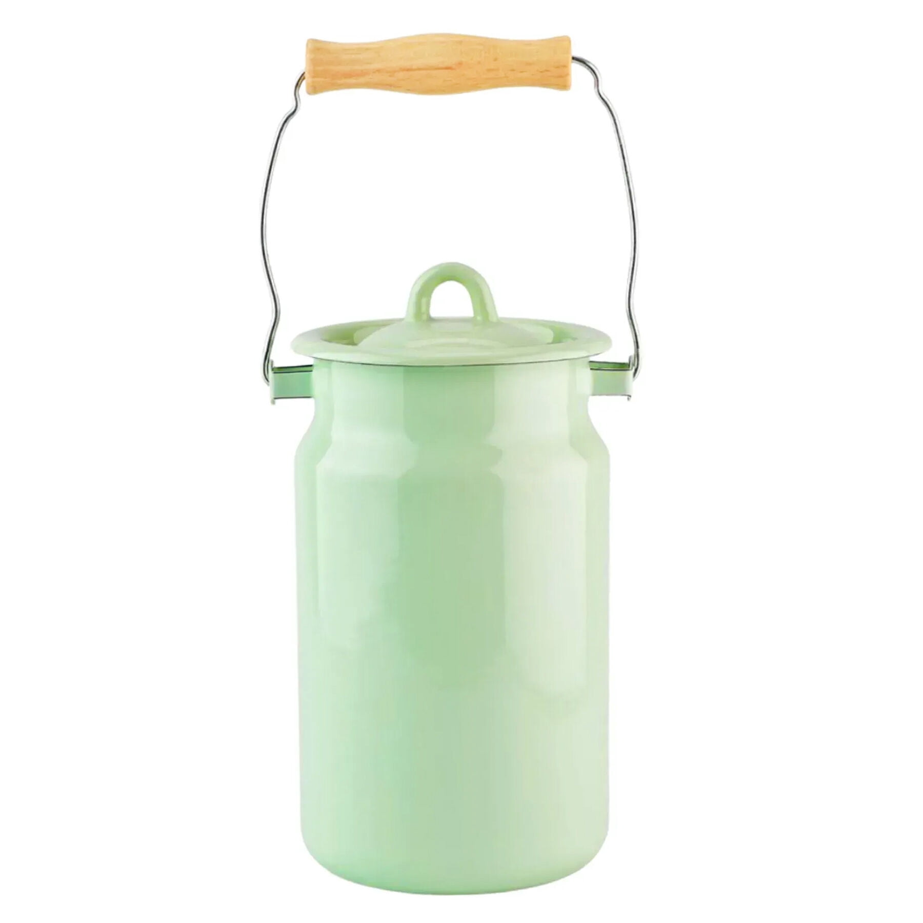 Novomoskovsjka Posuda Mint Coolness Enamel Milk Can with Lid 2.1 Qt (2 L) Enameled Steel Milk Canister Kitchen Milk Keeper Milk Bucket Milk Container, Vintage Style, Green