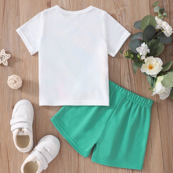 Gubotare Matching Short Sets for Girl Kids Girls Summer 2 Piece Outfits Clothes T Shirt Tops and Shorts Sets (Green,6-7 Years)