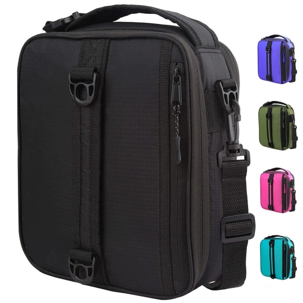 GOWRAPS Bolsa de almuerzo aislada para niños, mujeres, hombres, lonchera negra para adultos con correa, pequeña lonchera aislada para el trabajo, escuela, loncheras rectangulares expandibles, color ne