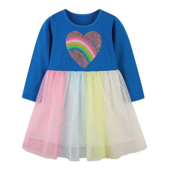 Yidarton 2022 autumn new girls' dresses long-sleeved European and American style children's color mesh children's skirts 2T